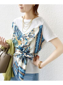 【WEB限定】＜手洗い可能＞スカーフ コンビ TEE SHIPS WOMEN シップス トップス カットソー・Tシャツ ホワイト ブラック【送料無料】[Rakuten Fashion]