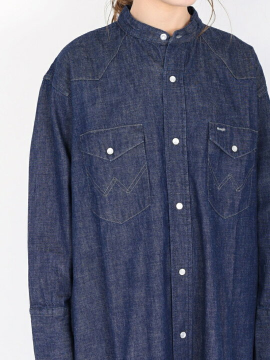 楽天市場】【SHIPS別注】Wrangler:ノーカラーデニムシャツワンピース  