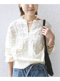 《一部追加予約》【WEB限定】＜洗濯機可能＞2WAY フラワー ジャカード ハーフ ジップ プルオーバー SHIPS WOMEN シップス トップス ニット ネイビー ホワイト グリーン グレー ブラウン【先行予約】*【送料無料】[Rakuten Fashion]