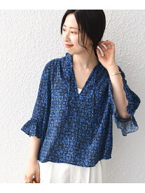 【SALE／40%OFF】＜手洗い可能＞DEVEAUX シャーリング スキッパー ブラウス◇ SHIPS WOMEN シップス トップス シャツ・ブラウス ブルー ブラック【RBA_E】【送料無料】[Rakuten Fashion]