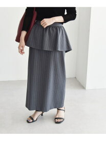 【SALE／60%OFF】quaranciel:＜洗濯機可能＞ペプラム ベルト付 ストライプ Iライン スカート quaranciel シップス スカート ロング・マキシスカート グレー ブラック【RBA_E】【送料無料】[Rakuten Fashion]