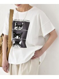 quaranciel:＜接触冷感/汗染み防止加工/洗濯機可能＞CAT プリント TEE quaranciel シップス トップス カットソー・Tシャツ ホワイト【送料無料】[Rakuten Fashion]