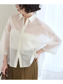 【SALE／40%OFF】quaranciel:＜手洗い可能＞シアー ストライプ ボーダー ビッグ シャツ quaranciel シップス トップス シャツ・ブラウス カーキグリーン ホワイト ブラック ブルー【RBA_E】【送料無料】[Rakuten Fashion]