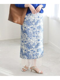 【SALE／40%OFF】quaranciel: フラワー ジャカード レイヤード オーガンジー タイト スカート quaranciel シップス スカート ロング・マキシスカート グリーン ブルー【RBA_E】【送料無料】[Rakuten Fashion]