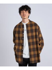 【SALE／50%OFF】SHIPS any: バンドカラー 長袖 ロング グランパ ネルシャツ◇ SHIPS any シップス トップス シャツ・ブラウス ネイビー グレー ブラウン【RBA_E】【送料無料】[Rakuten Fashion]