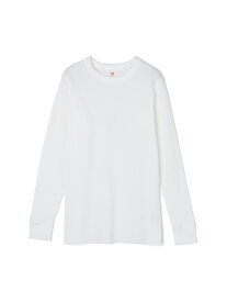 Hanes: USAコットン サーマル クルーネック ロングスリーブ Tシャツ SHIPS any シップス トップス カットソー・Tシャツ ホワイト ブラック[Rakuten Fashion]
