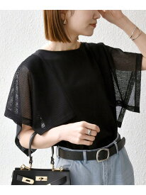 SHIPS any:＜手洗い可能＞メッシュ シアー ハンカチ スリーブ ドッキング TEE SHIPS any シップス トップス カットソー・Tシャツ ホワイト ブラウン ブラック【送料無料】[Rakuten Fashion]