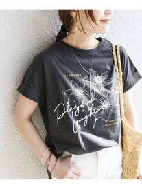 《一部予約》*＜手洗い可能＞フラワー プリント ロゴ TEE ◆ SHIPS WOMEN シップス トップス カットソー・Tシャツ グレー ホワイト【先行予約】*【送料無料】[Rakuten Fashion]