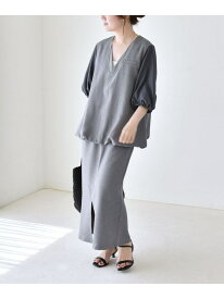 【SALE／30%OFF】quaranciel:＜洗濯機可能＞Vネック 6分袖 ブラウス & Iライン スカート セットアップ quaranciel シップス ワンピース・ドレス ワンピース ネイビー グレー【RBA_E】【送料無料】[Rakuten Fashion]