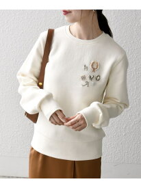 《追加予約》SHIPS any:＜手洗い可能＞裏起毛 ビジュー クルーネック コンパクト プルオーバー SHIPS any シップス トップス スウェット・トレーナー ネイビー ブラック グレー ホワイト【先行予約】*【送料無料】[Rakuten Fashion]