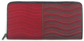 福岡県伝統工芸品　博多織財布波柄　長財布　三方ファスナー付き　赤色
