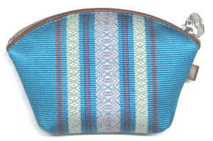 福岡県伝統工芸品博多織 ポーチ(小)献上柄 水色