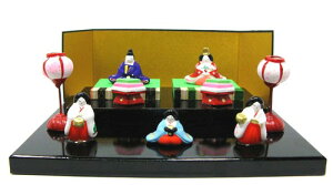 日本製 和風インテリア ひな祭りひな人形 雛人形 おひなさまお雛様 おひな様 五人揃 菱餅ボンボリ雛 黒台・屏風付き