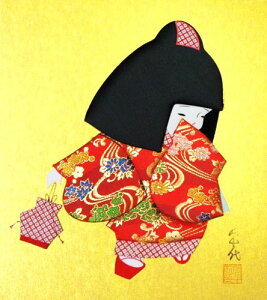 日本製 和雑貨 和風インテリア 押絵色紙(しきし) お出かけ童(わらべ)