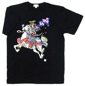 和風　日本のお土産海外向けお土産　日本tシャツ浮世絵Tシャツ　漢字Tシャツ武者合戦　黒色