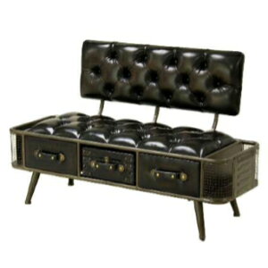 【即納可!!】【送料無料】新入荷しました♪3引き出し付き ベンチ【組立式】 W120.5×D53×H74cmアイアン&レザー調 ブラウンベンチ アンティーク調 ソファ 椅子 イス