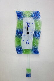 【送料無料!!】【即納可!!】新入荷しました♪イタリア・ベネチア製　ハンドメイド　振り子壁掛け時計　ブルー壁掛け時計　振り子時計　時計ベネチアンガラス　カラフル　おしゃれ