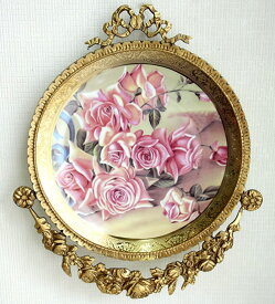 【送料無料!!】【即納可!!】エジプト製　壁掛け　純銅　絵皿　バラ　ローズブロンズ　フラワー　薔薇