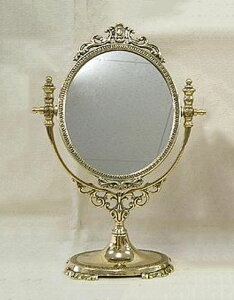 【送料無料】イタリア製 アンティーク調 真鍮 卓上ミラー テーブルミラー 鏡 ミラー ブラス ゴールド 輸入雑貨 おしゃれ