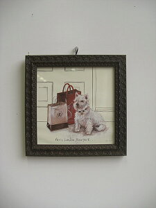 残り1個で終了!!【送料無料】【即納可!!】再入荷しました♪イタリア製額絵 木製枠 21.5x21.5cm犬 ヨークシャーテリア ガラス入り