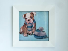 【送料無料】イタリア製　額絵　ブルドッグアートフレーム　壁掛け　絵画　アート　動物　イヌ　犬　ドッグ　かわいい