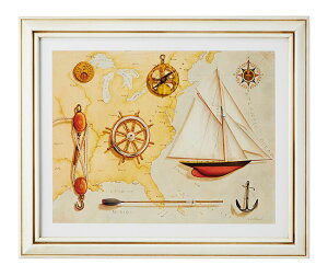 【送料無料】イタリア製 額絵 ヨットアートフレーム 額入り 壁掛け 船 セーリングボート 地図 マップ