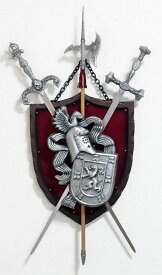 【送料無料】スペイン製　アンティーク調　ヘラルドリィ　壁掛け中世の騎士紋章と剣