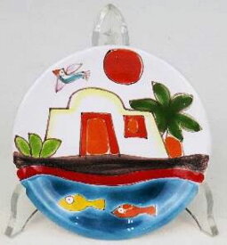 【送料無料】イタリア製　シチリア陶器　絵皿　海辺の家スザンナ・デ・シモーネ　壁掛け　プレートインテリア雑貨　デザインプレート　ハンドメイドサイズ：12cm