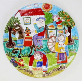 【送料無料】イタリア製　シチリア陶器　絵皿　スザンナ・デ・シモーネ　壁掛け　プレートインテリア雑貨　デザインプレート　ハンドメイドサイズ：37cm