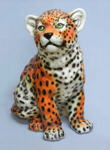 【送料無料】イタリア製 陶器アニマル『レオパード』ヒョウ 豹 leopard 猛獣 動物 アニマル インテリア 置物 オブジェ 動物置物 アニマル置物 サイズ:H55cm