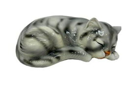 【送料無料】イタリア製　陶器アニマル　『ネコ』グレー眠り猫　猫　ねこ　ネコ　キャット　CAT　Cat　かわいい　インテリア　置物　オブジェ　ネコ置物　動物置物　アニマル置物　サイズ：W22×D14×H10cm