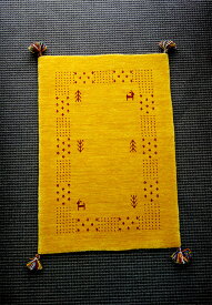 【即納可!!】【送料無料!!】再入荷しました♪インド製　ハンドルームギャベ　ゴールドギャベ　ギャッベ　玄関マット　ラグマット手織り　絨毯　敷物　サイズ：約60X90cm
