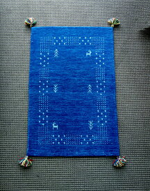 【即納可!!】【送料無料!!】再入荷しました♪インド製　ハンドルームギャベ　ブルーギャベ　ギャッベ　玄関マット　ラグマット手織り　絨毯　敷物　サイズ：約60X90cm