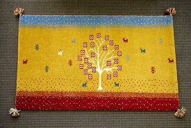 【送料無料】【即納可】新入荷しました♪インド製ギャベ　イエローギャベ　ギャッベ　マット　ラグマット手織り　絨毯　敷物　サイズ：約70X120cm