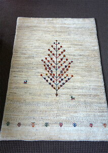 【即納可!!】【送料無料!!】新入荷しました♪イラン製 ギャッベ リズバフト ナチュラルアイボリー 『生命の樹』ギャベ ギャッベ 玄関マット ラグマットウール 手織り 絨毯 敷