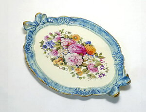 【送料無料】【即納可!!】新入荷しました♪イタリア製 レジントレイ フラワーブルー Sサイズトレイ トレー お盆 おぼん 卓上用トレイ アンティーク風 花柄 ピオニー  マリー