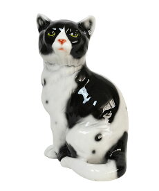 【送料無料】イタリア製　陶器アニマル『ネコ』ブラック＆ホワイトインテリア　置物　オブジェ　アニマル置物アニマル　猫　ねこ　キャット　CAT　Catサイズ：W19×D16×H27cm