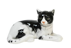 【送料無料】イタリア製　陶器アニマル『ネコ』ブラック＆ホワイトインテリア　置物　オブジェ　アニマル置物アニマル　猫　ねこ　キャット　CAT　Catサイズ：W31×D17×H18cm