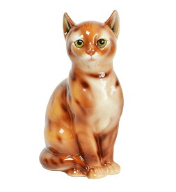 【送料無料】イタリア製　陶器アニマル『ネコ』ブラウン　茶色インテリア　置物　オブジェ　アニマル置物アニマル　猫　ねこ　キャット　CAT　Catサイズ：W15×D19×H28cm
