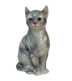 【送料無料】イタリア製　陶器アニマル『ネコ』グレー　灰色インテリア　置物　オブジェ　アニマル置物アニマル　猫　ねこ　キャット　CAT　Catサイズ：W14×D18×H28cm