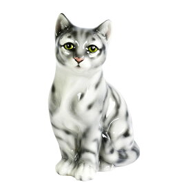 【送料無料】イタリア製　陶器アニマル『ネコ』グレー　灰色インテリア　置物　オブジェ　アニマル置物アニマル　猫　ねこ　キャット　CAT　Catサイズ：W22×D17×H32cm