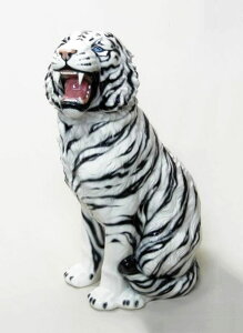 【送料無料】イタリア製 陶器アニマル『タイガー』 ホワイトタイガー 虎 トラ Tiger 猛獣 動物 アニマル インテリア 置物 オブジェ 動物置物 アニマル置物 サイズ:H90cm