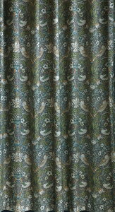 【1.5倍ヒダ】 オーダー カーテン 【送料無料】 高級 スペイン製 ヴィバルディ GR 鳥柄『ウィリアムモリス いちご泥棒』グリーン 緑 新築 マンション かけ替え 掛替