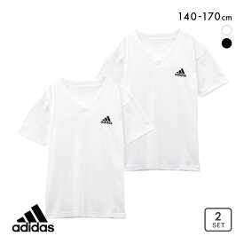 【最大100%ポイントバック・4/25限定】【メール便(30)】 アディダス adidas 2P 半袖 Tシャツ 2枚組 Vネック インナー ロゴ キッズ ジュニア 男の子 全2色 140-170