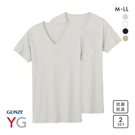 20％OFF【メール便(25)】【送料無料】 グンゼ GUNZE ワイジー YG DRY&COOL Vネック Tシャツ 2枚組 メンズ インナー 鹿の子編み クール 全4色 M-LL