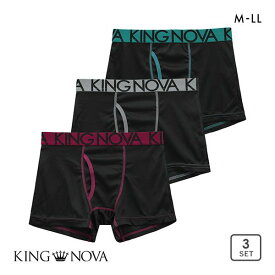 キングノバ KING NOVA ボクサーパンツ メンズ 黒地 前あき 三枚組 3P 3点セット M-LL