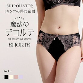 【メール便(5)】 ショーツ スタンダード 魔法のデコルテブラジャー ペアショーツ M-LL SHIROHATOとトリンプの共同企画　単品 レディース パンツ 30代 40代 50代 伸縮性 レース 大きいサイズ M L LL ひきびにくい シルエット 安定感 おしりすっぽり ビキニ ノーマ 全4色 M-LL