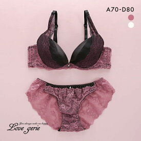 ラブジェリー Love gerie シアーレース ブラジャー ショーツ セット ABCD ブラセット 谷間ブラ 脇寄せ Wパッド バックレース レディース 全2色 A70-M-D80-L