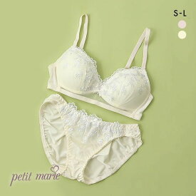 プチマリー petit marie WHITE プリンセスリボン ノンワイヤー ブラジャー ショーツ セット レディース 全2色 S-L