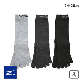 10％OFF ミズノ MIZUNO ソックス 靴下 クルー丈 5本指 3足組 つま先かかと高耐久 メンズ 24-26cm 26-28cm 24-26cm-26-28cm